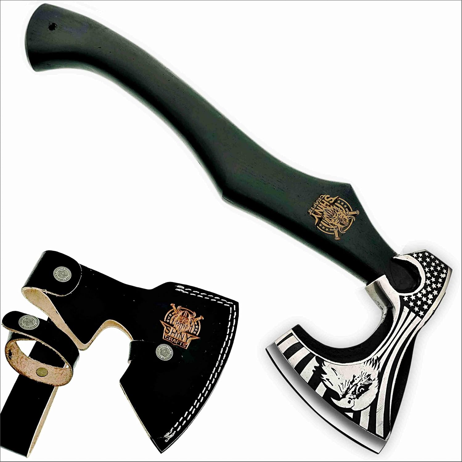 SHINY CRAFTS-Axes Berserker Axe Hatchet Tomahawk Battle Axe-Handmade Viking Axe with Carbon Steel Head with Ashwood Handle Viking Gifts for Men with Premium Quality Leather Sheath (SCA 21)