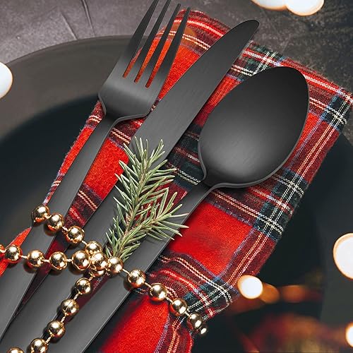 Miniatura 4 de E-far - Juego de cubiertos de acero inoxidable mate de 40 piezas, para 8 personas, cubiertos de metal, incluye tenedores, cucharas, cuchillos, borde