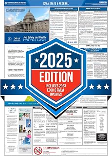 Wall Art Impact 2025 Iowa State & Federal Labor Law Poster - [Space-Saving All-in-One Design. Laminated-English]