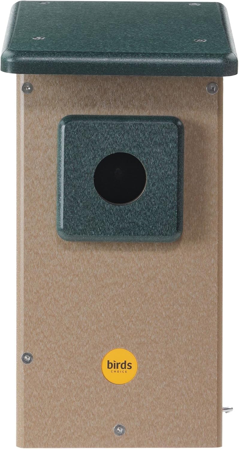 Birds Choice SNBBH Recycled Eastern Bluebird House, Bird House, 6-5/8"L X 8"W X 12-5/8"H, Taupe w/ Blue Roof