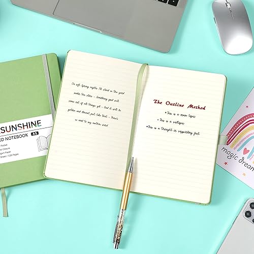 Miniatura 6 de Cuaderno a rayas, diario clásico, 5.3 x 8.26 pulgadas, tapa dura, papel grueso, doble espiral, bandas, soporte para bolígrafo, bolsillo interior,