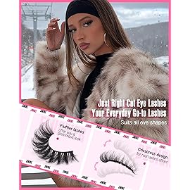JIMIRE Mink Lashes Wispy Cat Eye Lashes Full 6D Volume False Eyelashes that Look Like Extensions 16MM Thick Soft D-Curly Fake Lashes 7 Pairs Pack