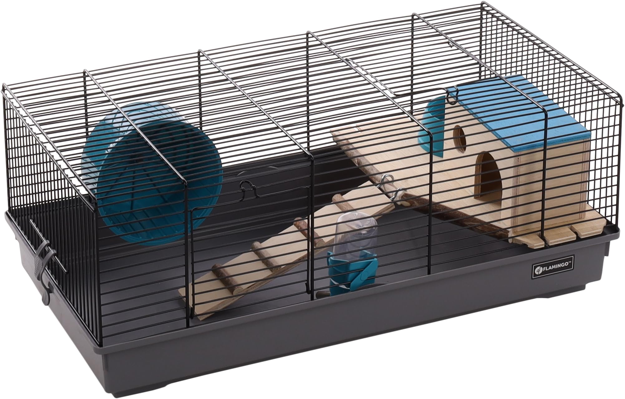 Flamingo Jang Hamsterkäfig – Komplett ausgestattet, Schwarz/Grau, 58 x 31,5 x 22,5 cm