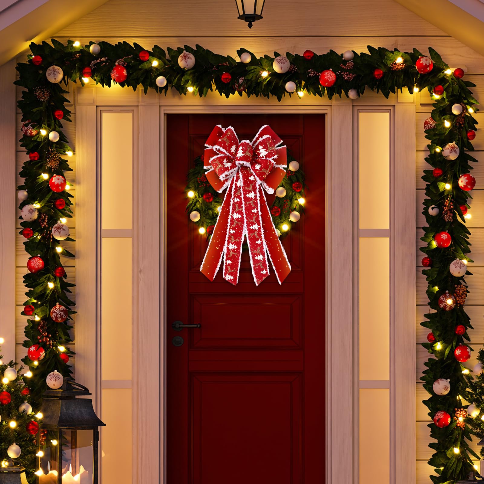 6 lazos rojos extragrandes para corona de Navidad para decoración al aire libre, 26 x 12 pulgadas, decoración gigante para árbol de Navidad, lazos de alce con purpurina, búfalo rojo para suministros