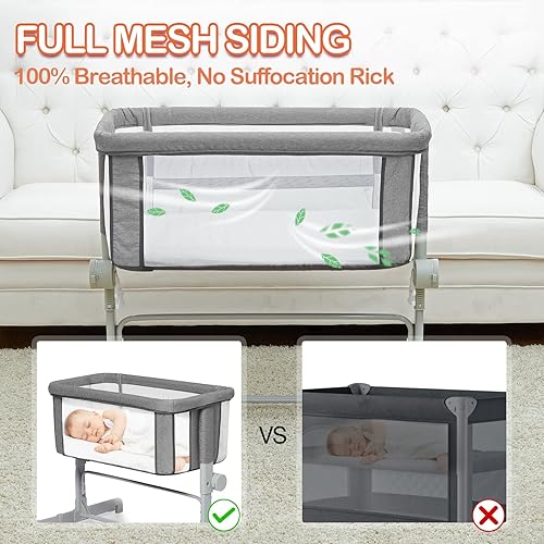 Miniatura 4 de ShiningLove Cama de bebé moisés de noche moisés de bebé con música cama de altura ajustable para recién nacido bolsa de viaje segura portátil y