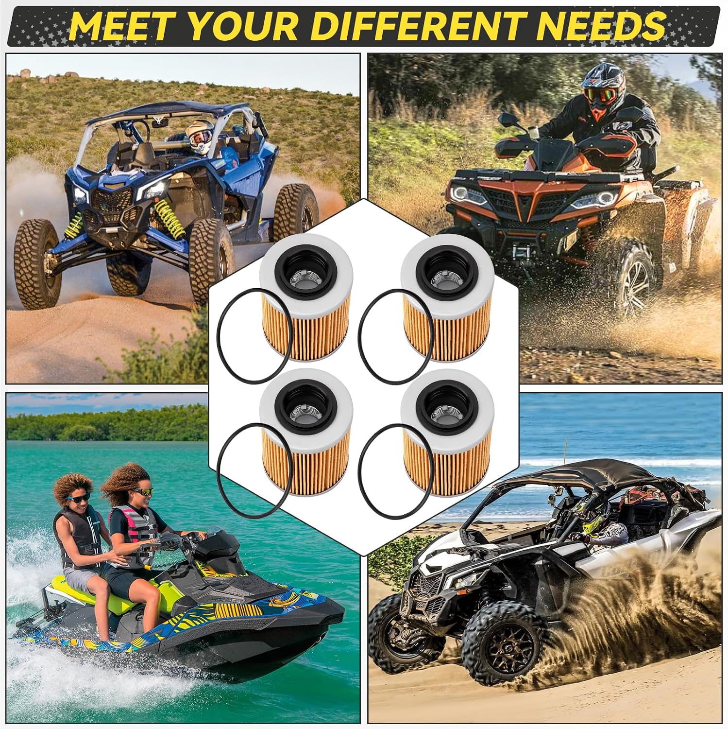 4PCS 420956123 X3 Oil Filter 420956120 for Can Am Maverick X3 Max Turbo R RR DS RS XRC XMR XRS XDS DPS 2017-2023, STD 600 900 ACE Sea-Doo Ski-Doo Spark 2 Up 3 Up SBT 420256188 with O-Rings