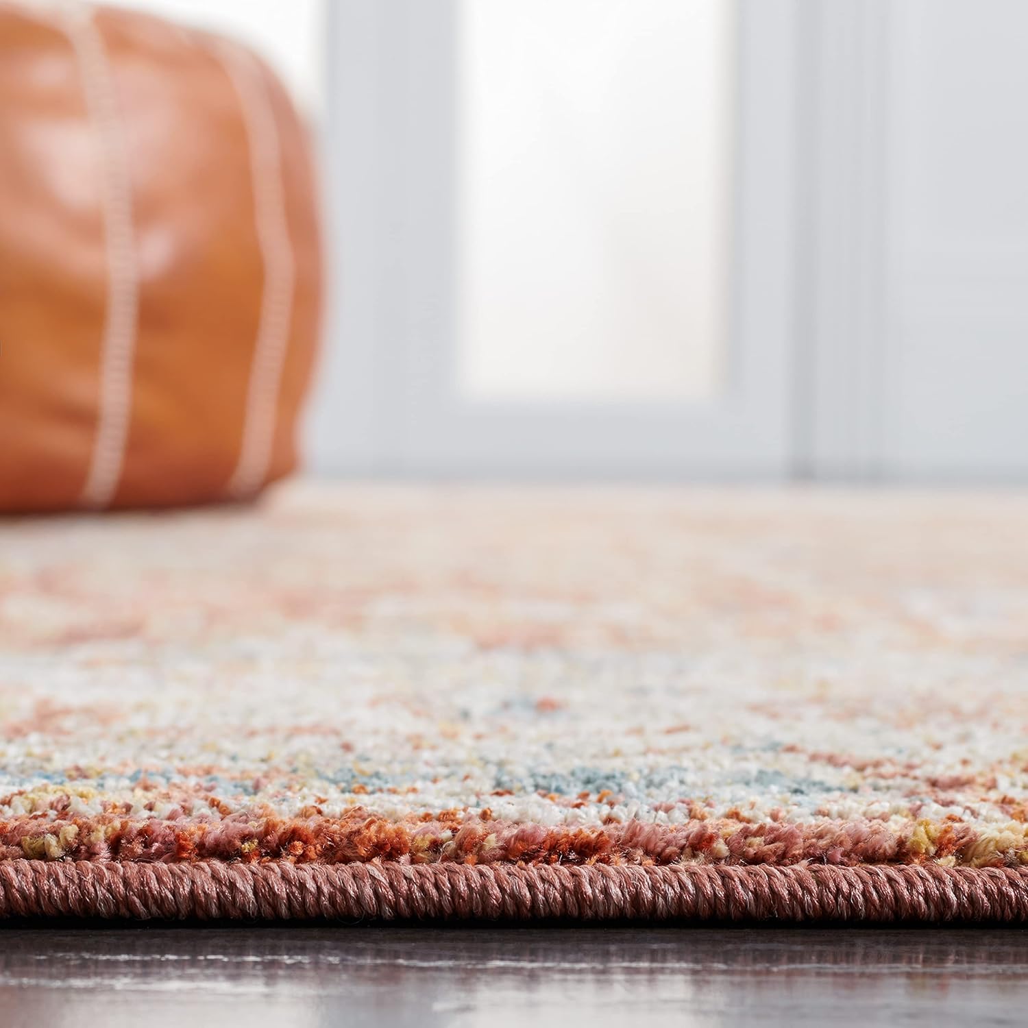 SAFAVIEH Valencia Collection Area Rug - 6'4" Square, Rust & Beige, Vintage Oriental Design, Non-Shedding & Easy Care, Ideal for High Traffic Areas in Living Room, Bedroom (VAL566P)