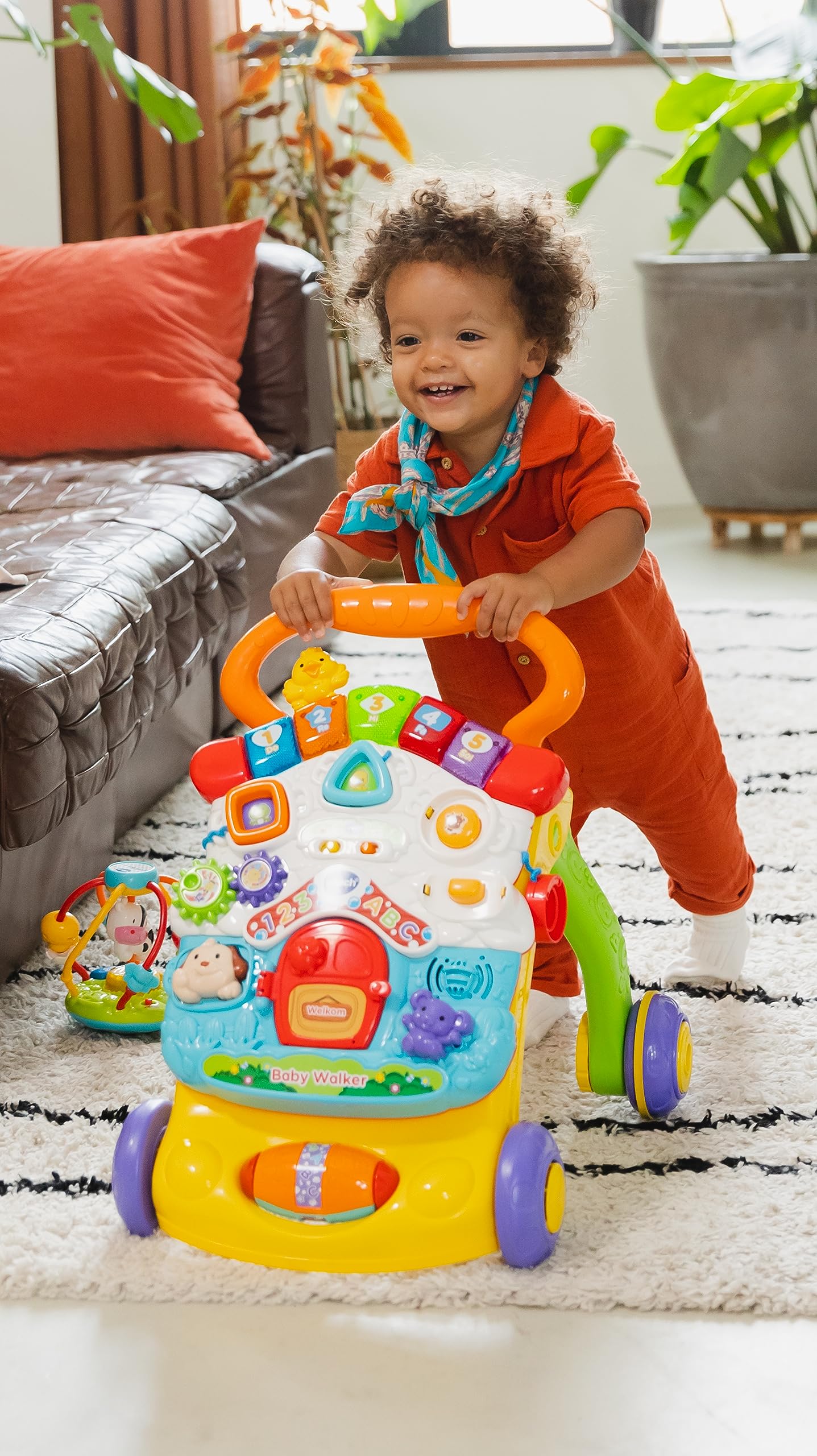 VTech Super Primi Passi Parlante 2 in 1 - Arancione, Primi Passi per Bambini con Sensore di Movimento e Sistema Frenante, Maniglia, Gioco Bambino con Animali e Numeri, Batterie Incluse, 9-36 Mesi