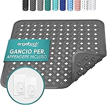 Engelbach Non Slip Shower Mat 53 x 53 cm - Mat with 2 Hooks for Quick Drying - BPA Free, Mould and Antibacterial - Machine Washable