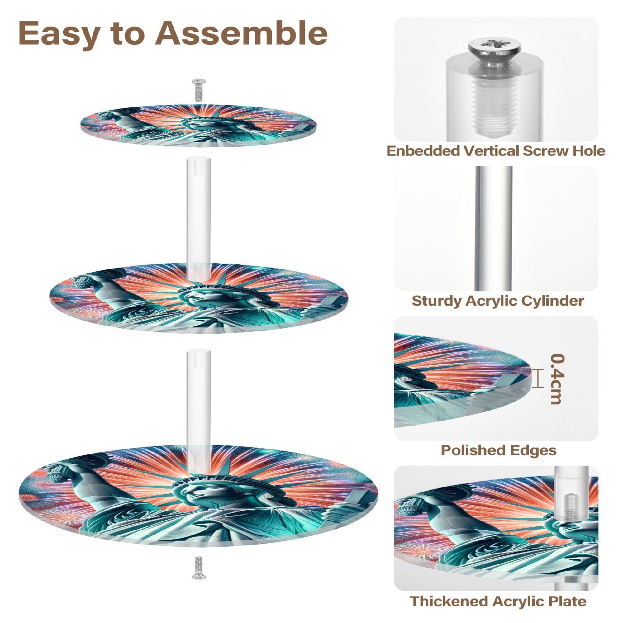 PYBUG Independence Day 3 Tier Acrylic Cupcake Stands Tower,Dessert Table Display Set for Tea Party,Wedding,Birthday, Baby Shower