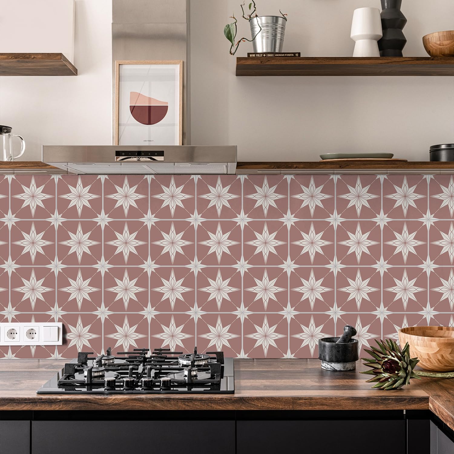 LMYSXAOZ Tile Stickers 15X15CM Pink Star Peel and Stick Wall Waterproof Oil Proof PVC Decorative for Kitchen Washroom Bedroom,Floor Tiles