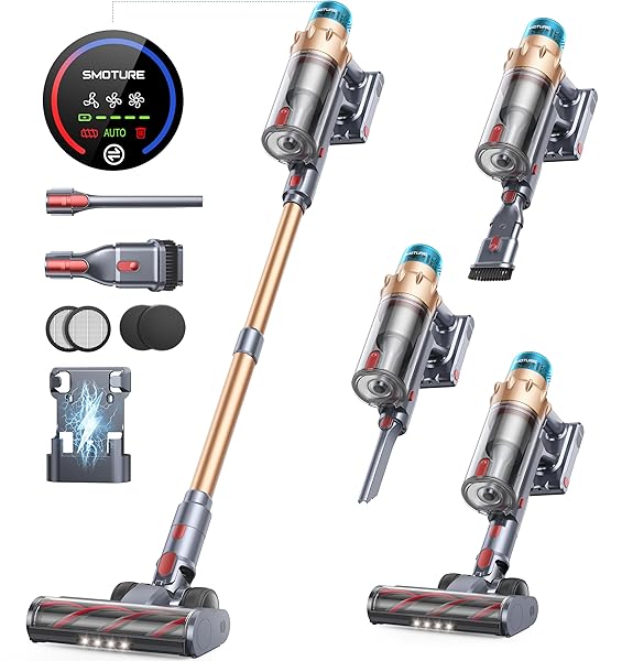Cordless Vacuum Cleaner, 600W 50KPA 65 Mins Runtime Self-Standing Vacuum Cleaners for Home, Stick Vacuum with Charging Dock Station Removable Battery, Handheld Vacuum for Pet Hair/Carpet/Floor