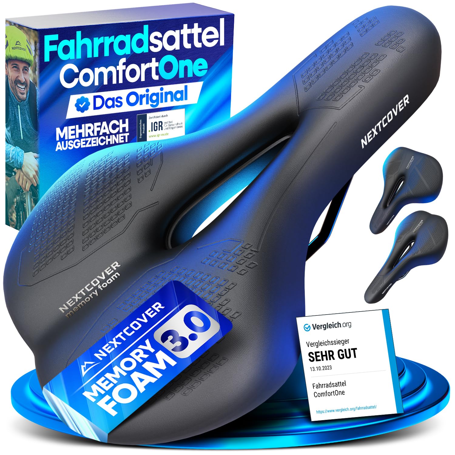 NEXTCOVER® Fahrradsattel - Das Original - mit Memory-Foam 3.0 I maximaler Fahrkomfort I ergonomischer Fahrrad Sattel für Damen & Herren I Fahrradsattel Herren bequem, Sattel Damen bequem weich - 1