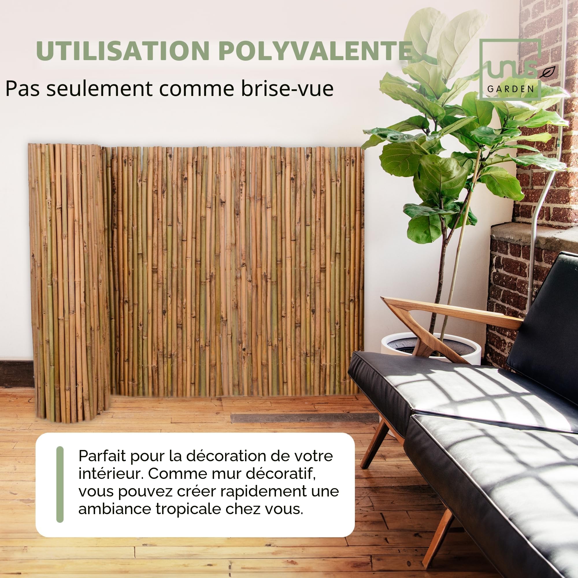 Brise-vue en bambou UNUS Différentes tailles disponibles Clôture pour terrasse, balcon et jardin Coupe-vent