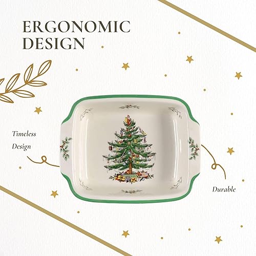 Miniatura 7 de Spode Plato rectangular con mango de árbol de Navidad (9 x 12 pulgadas) para hornear y platos de temporada, apto para loza, microondas y