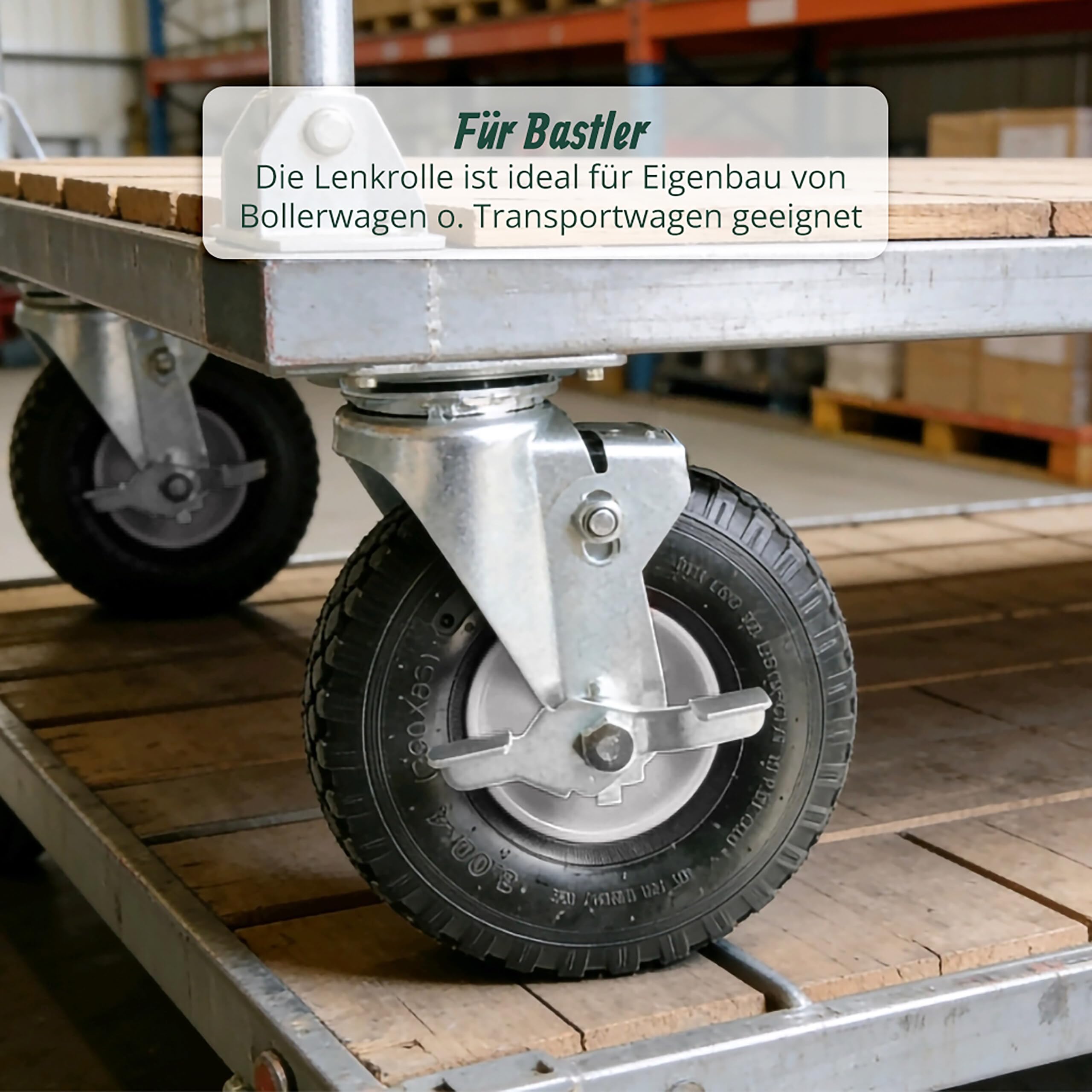 Relaxdays Lenkrolle mit Bremse, 3.00-4, 120 kg, luftbereift, schwarz/silber | Gummi, Stahl, Schwertlastrolle, Luftreifen
