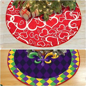 JULMELON 36 Inch Valentine Mardi Gras Tree Skirt Double Sided Round Mat