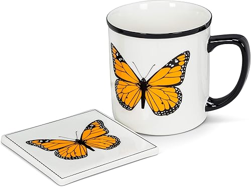 Miniatura 3 de Abbott Collection Inicio 27-Monarch Butterfly - Taza con borde de mariposa, color blanco y naranja