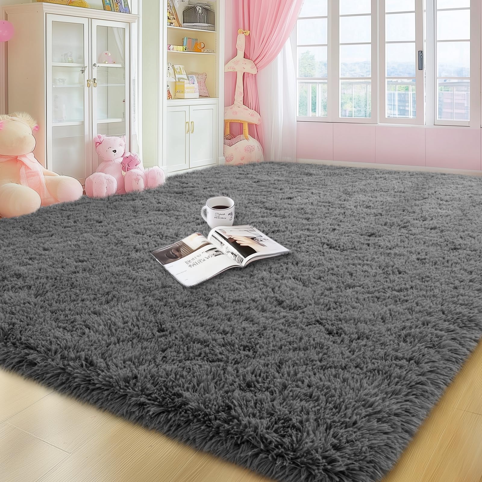 qulint 6x9 Area Rugs for Living Room, Soft Fluffy Grey Rug for Bedroom Shag Shaggy Large Carpet for Kids Room, Fuzzy Plush Modern Alfombras for Dorm