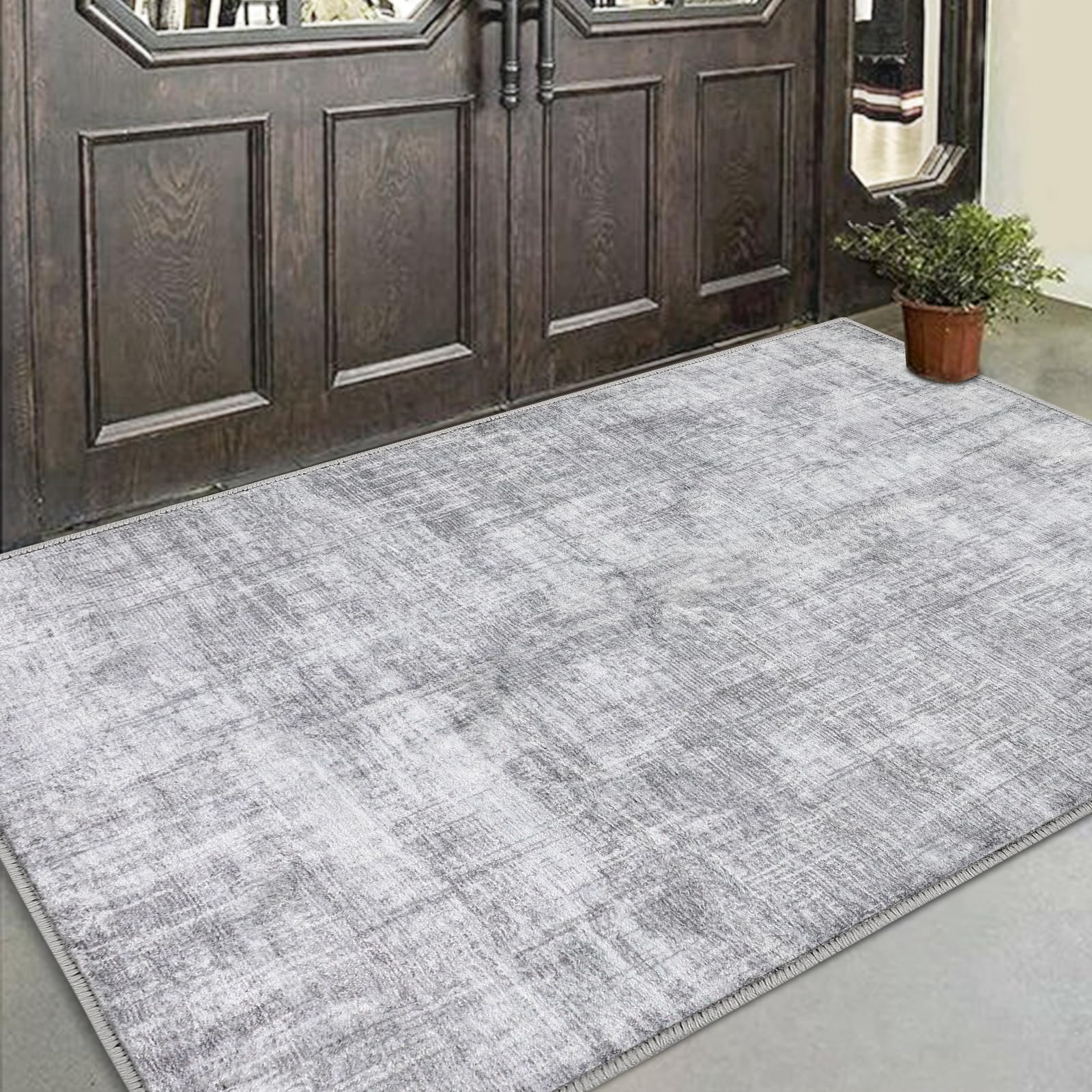 COMSLE Door Mat, Front Door Mat Indoor for Entrance Faux Wool Absorbent Non Slip Modern Throw Rug for Entryway Bedroom Muddy Paws - Pet Friendly, 36x60 Inches,Grey Machine Washable