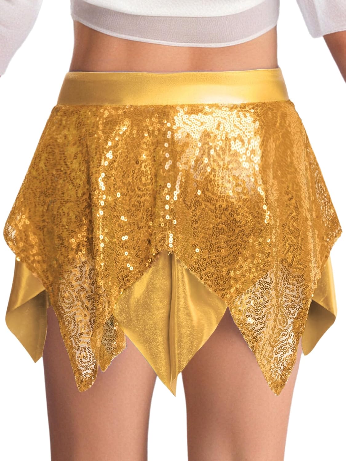 FEESHOW Girls Metallic High Waisted Skirts Skorts Hip Hop Jazz Dance Costume Sparkly Asymmetric Performance Skirts