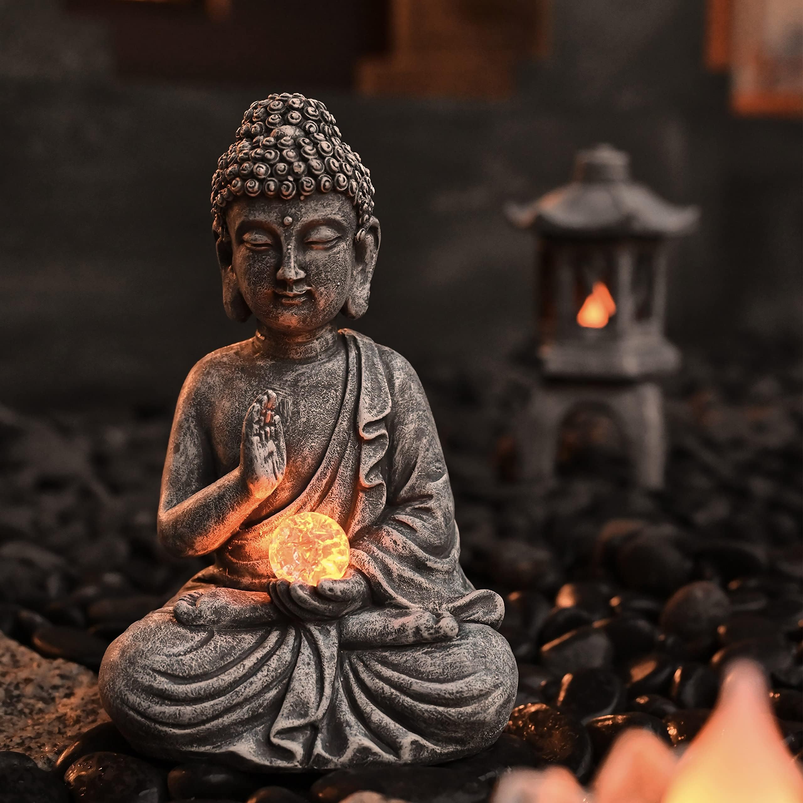 Amazon｜Valery Madelyn 仏像 蓮の花 釈迦如来像 2個セット 仏教 灯