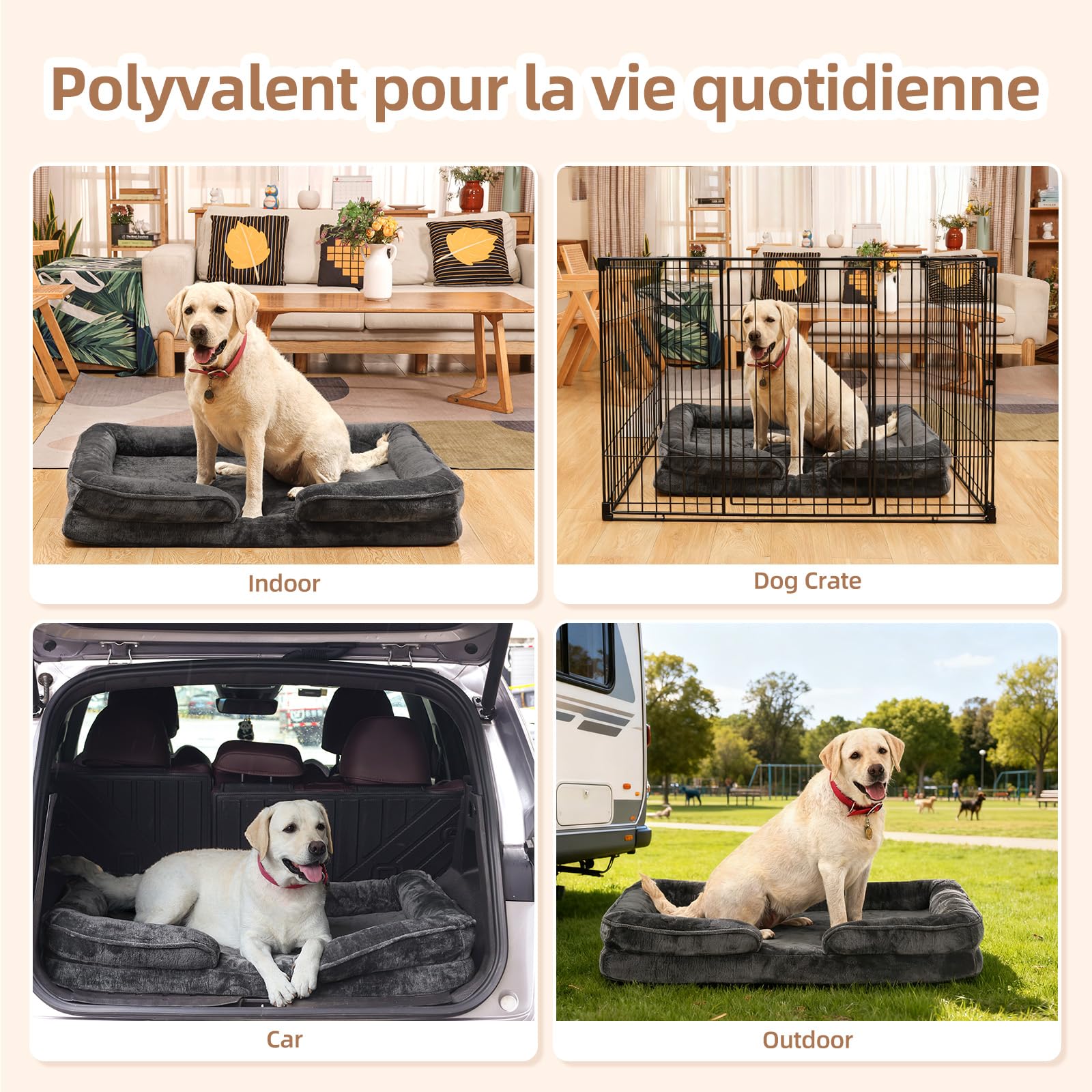 Orthopädisches Hundebett Grosse Hunde: Abnehmbares & waschbares Hundesofa – Abnehmbarer Flanellbezug – Wasserdichtes Innenfutter – rutschfeste Unterseite Hellgrau (97 x 70 x 18 cm)