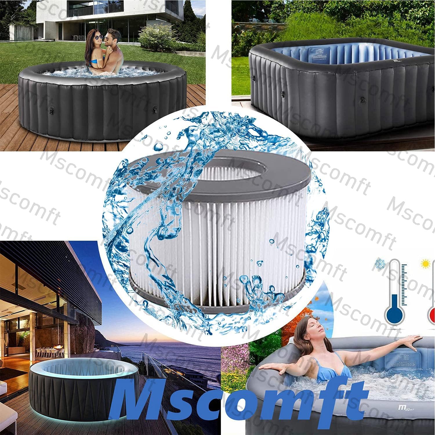 Mscomft Whirlpoal Accessoires voor MSPA Whirlpoal vervangingsfilterpatroon, dubbelpak voor opblaasbare zwembaden, filtercartridge voor filters voor Whirlpoal (waterfilter model vanaf 2020) (2 stuks