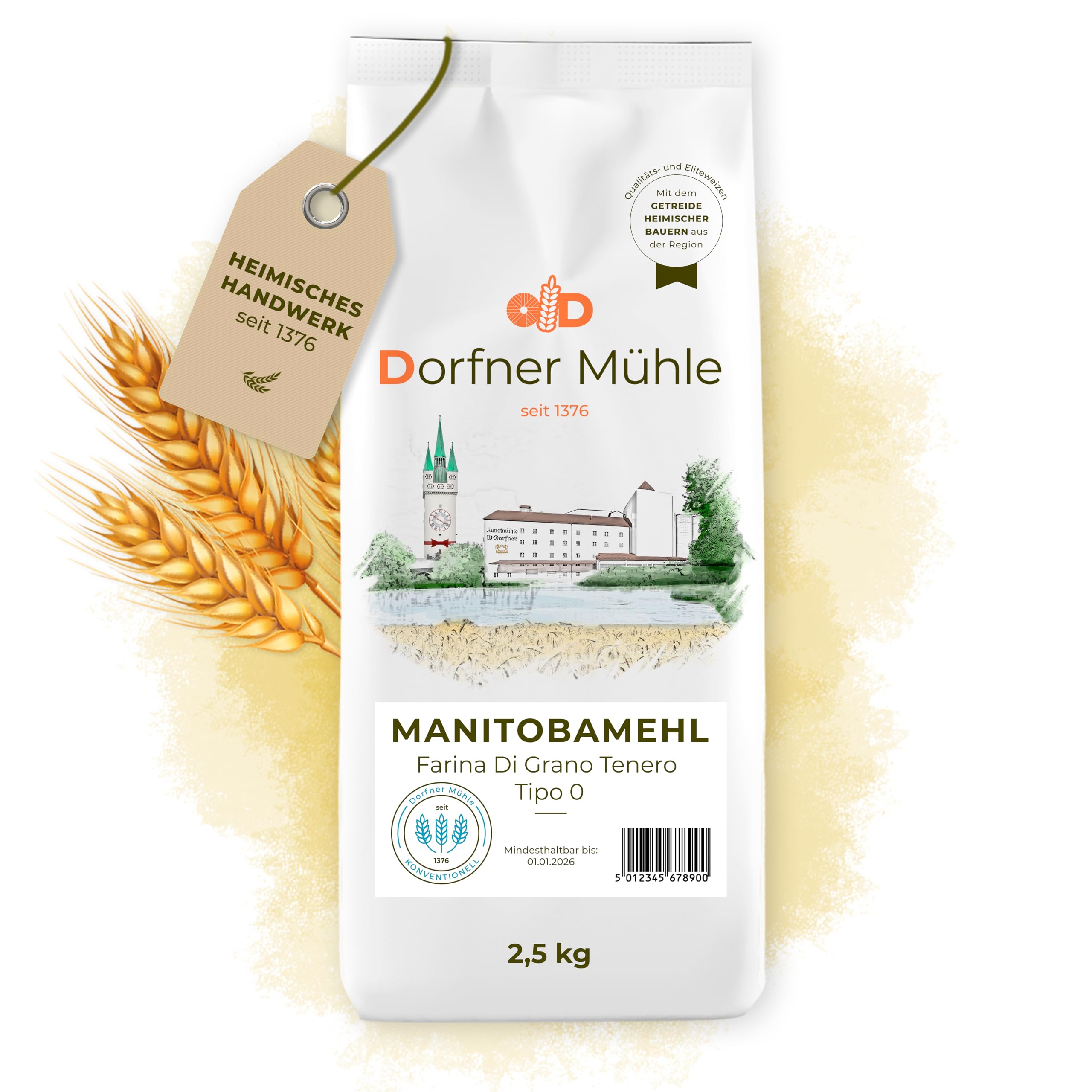 Manitobamehl [2,5kg] - Farina Di Grano Tenero - Tipo 0 - Sehr backstarkes Mehl für Pizza, Ciabatta und Vorteige - mind. 14% Protein