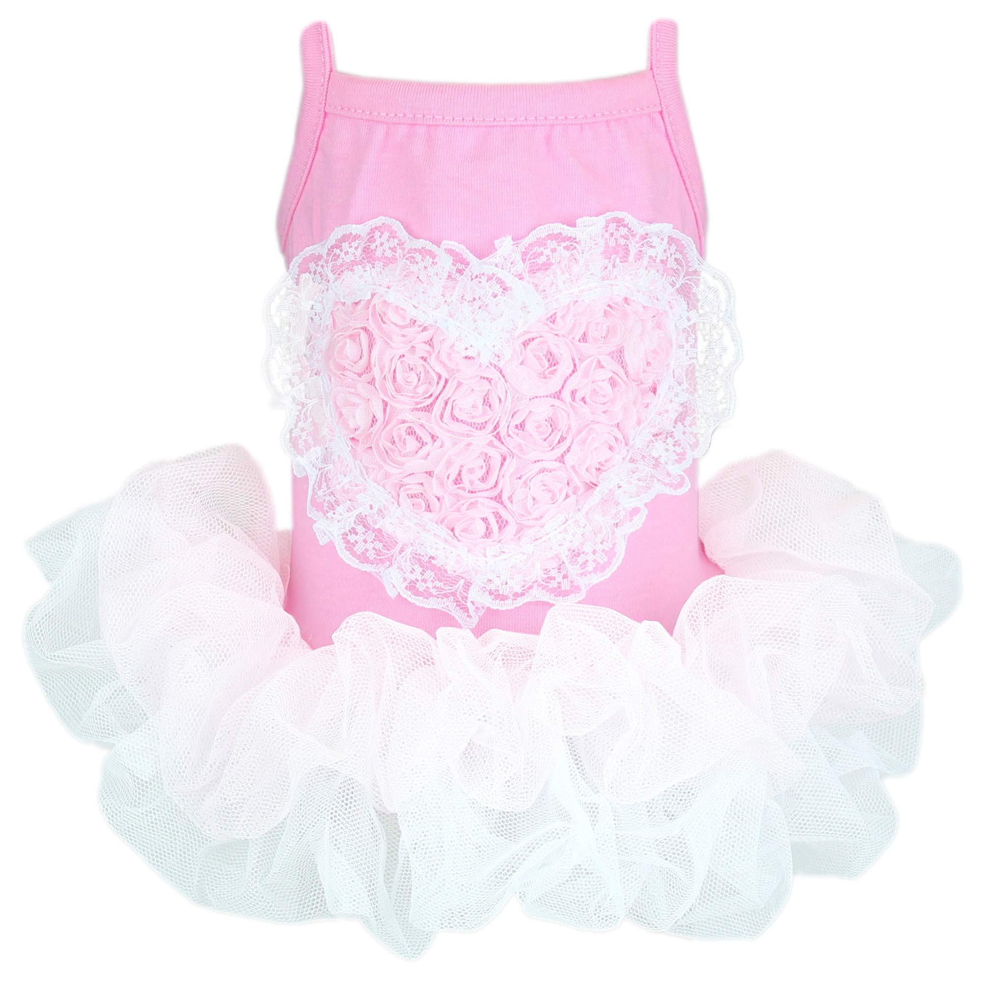 Parisian Pet Dog Clothes Cat Apparel Outfits Tutu Heart, Pink, XS