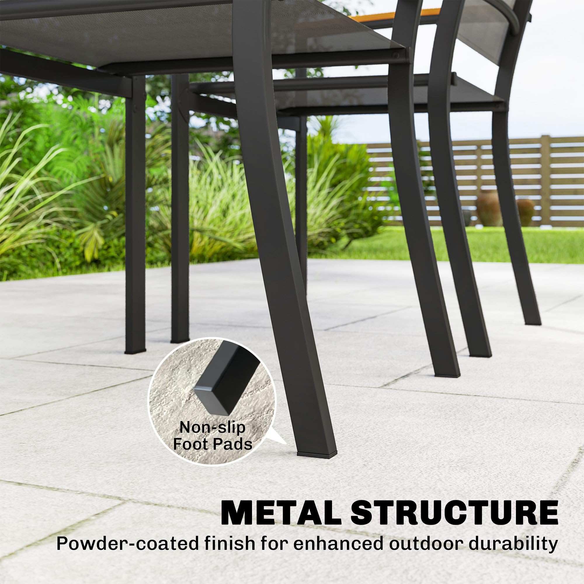 Outsunny Set 2 Sedie da Giardino Impilabili in Texteline e Metallo, con Braccioli Effetto Legno, 56x62x89 cm, Grigio