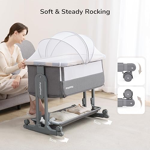 Miniatura 5 de Maydolly Baby Bassinet Bedside Sleeper, 3-in-1 Bedside Crib, Portable Bassinet with Mattress & Breathable Mesh, 7 Height Adjustable Baby Bed,