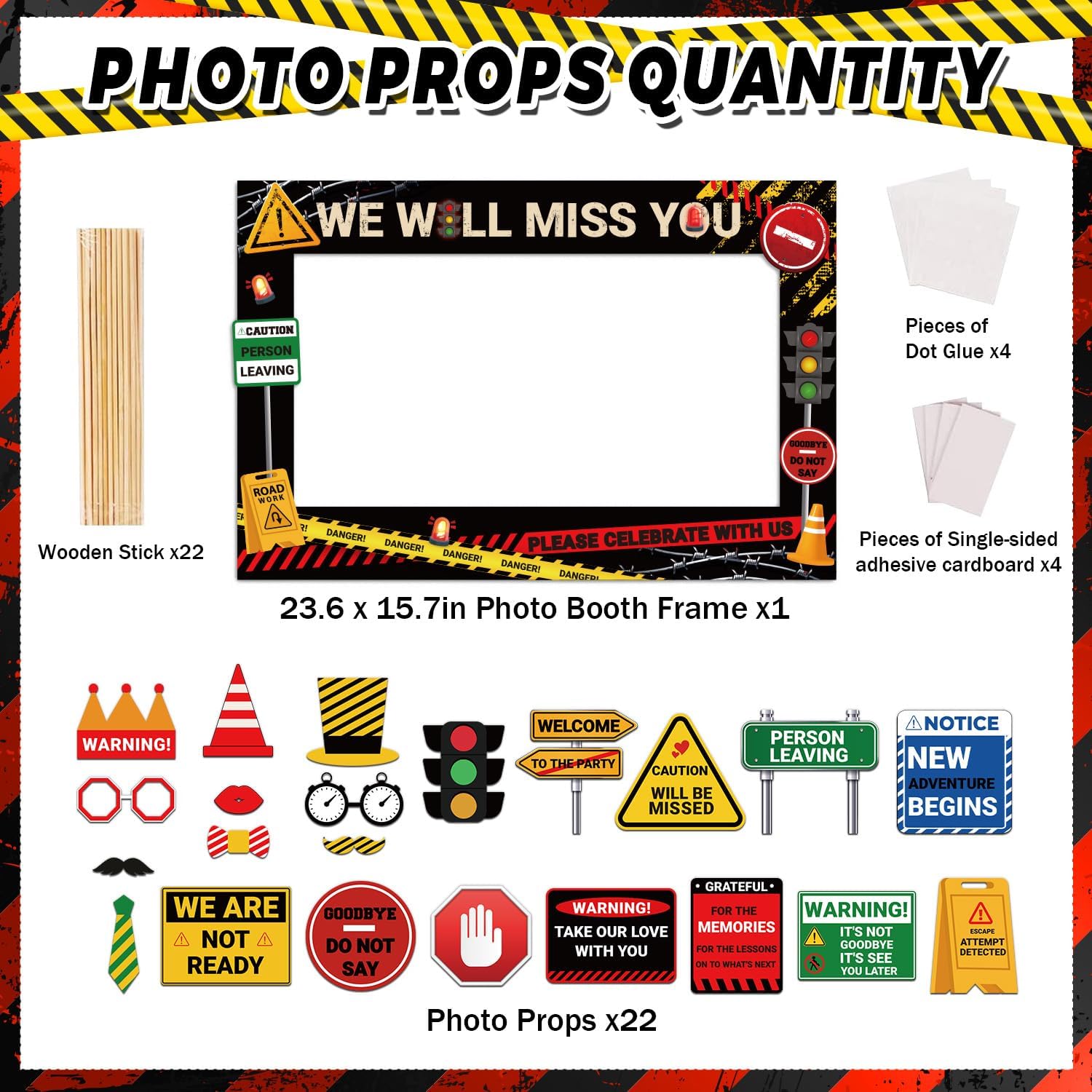 Going Away Party Decorations 23.6''x 15.7'' We Will Miss You Photo Booth Frame 22Pcs Funny Photo Props for Coworkers Retirement, Office Farewell Decorations Party