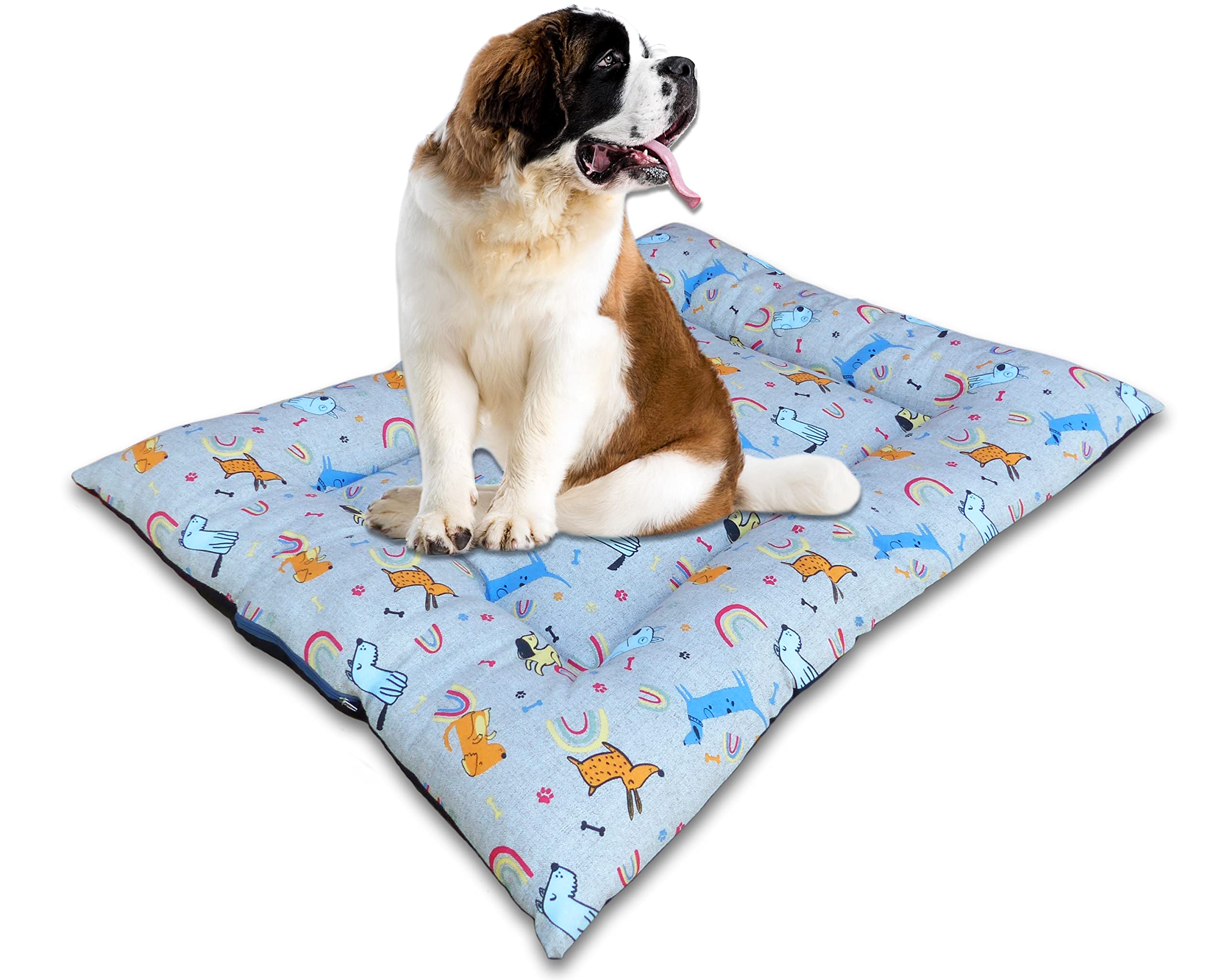 Cama de Perro Grande XXL 112x85 cm. Cama Perro Grande Lavable. (Arcoiris, XX-Large, Fibra de poliéster)