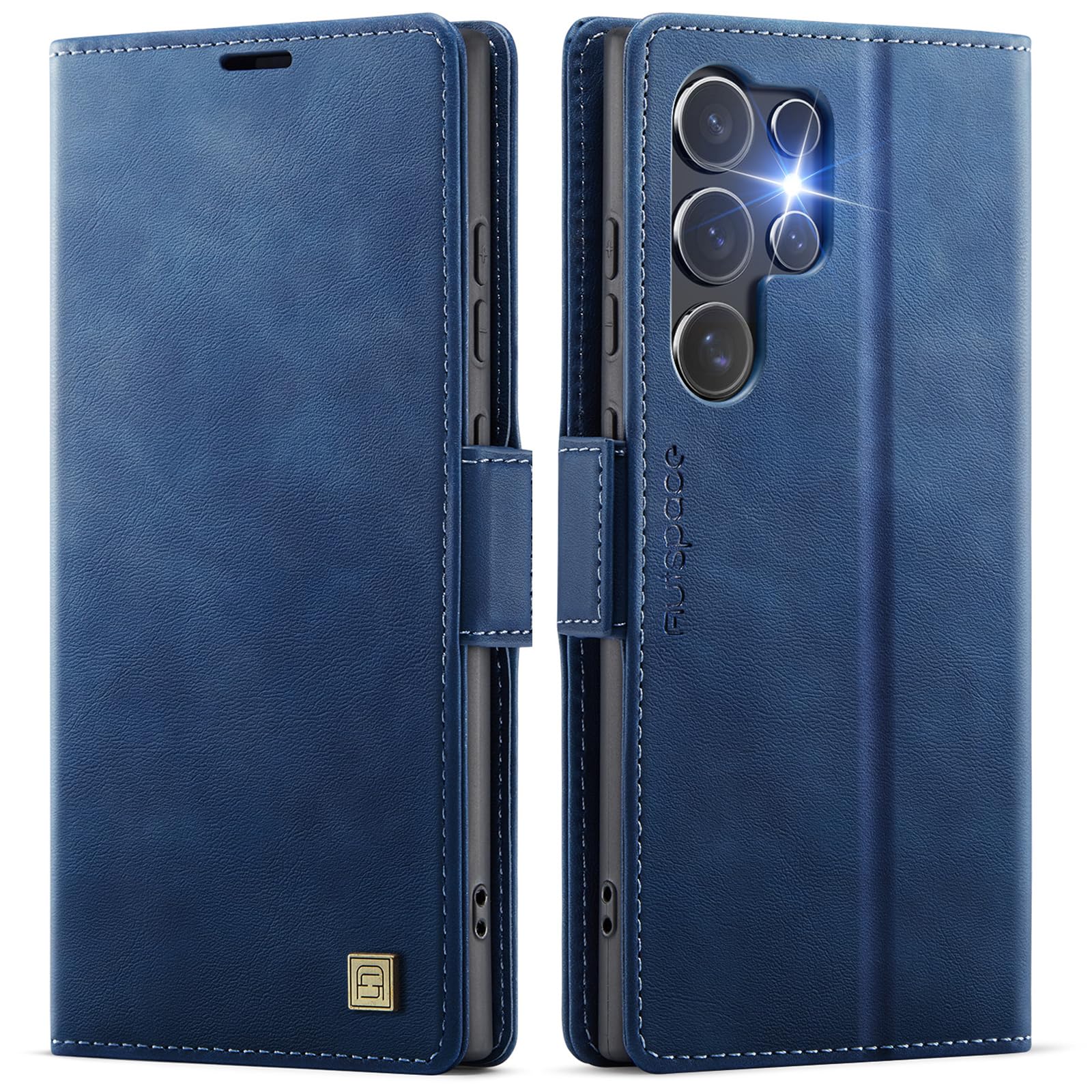Etui do Samsung Galaxy S24 Ultra 5G, wysokiej jakości skóra PU etui z klapką pokrowiec na telefon，[ochrona RFID], z podpórką/przegródkami na karty, odporne na wstrząsy Case, Niebieski