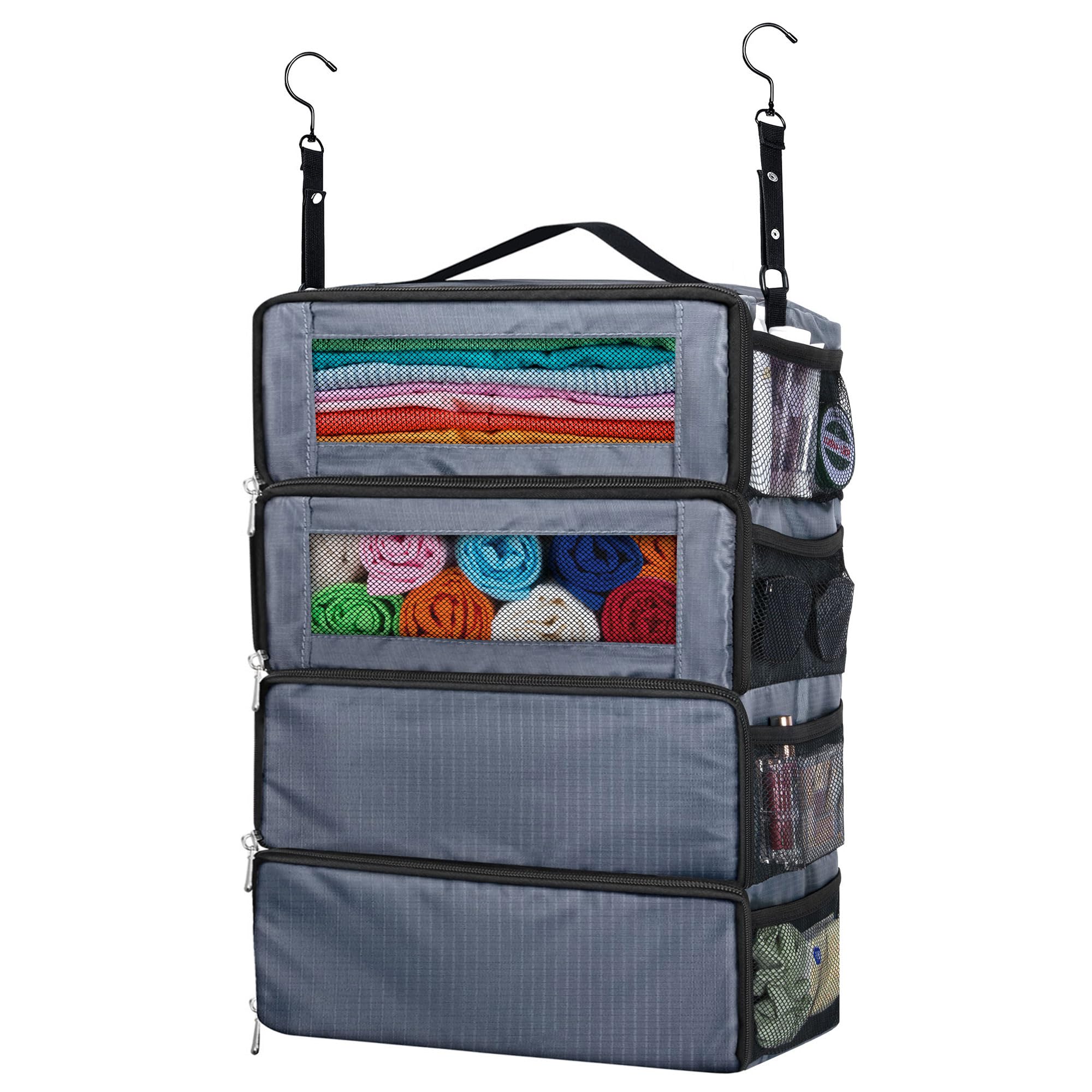 Organizador de viaje colgante, organizador de equipaje de mano, esencial de viaje, estantes de viaje portátil, cubo de embalaje para viajes, crucero, mediano, color gris