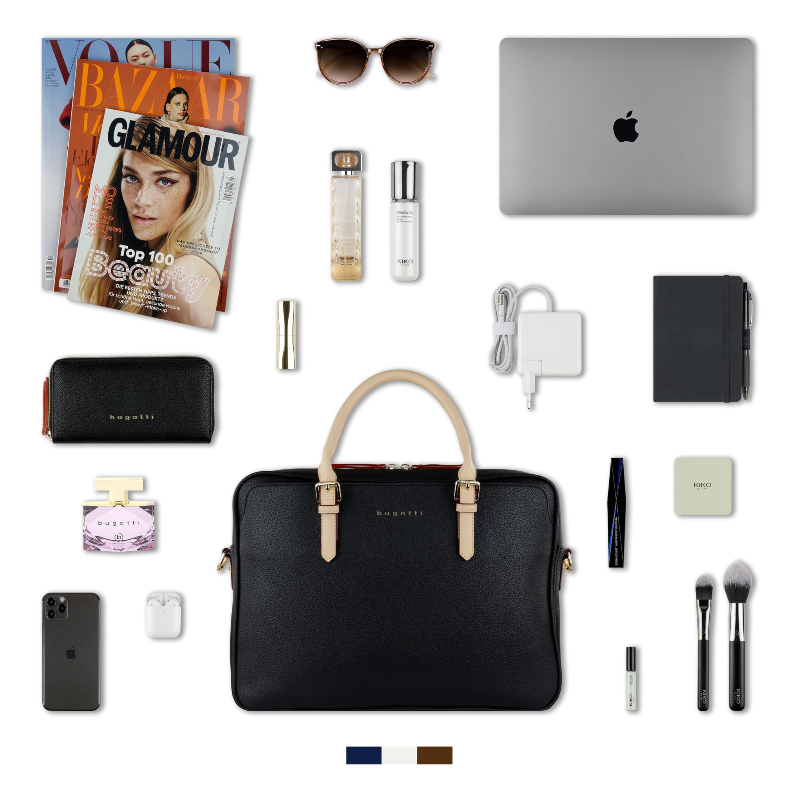 bugatti Ella Businesstasche 15", Aktentasche aus Kunstleder mit Laptopfach, schwarz