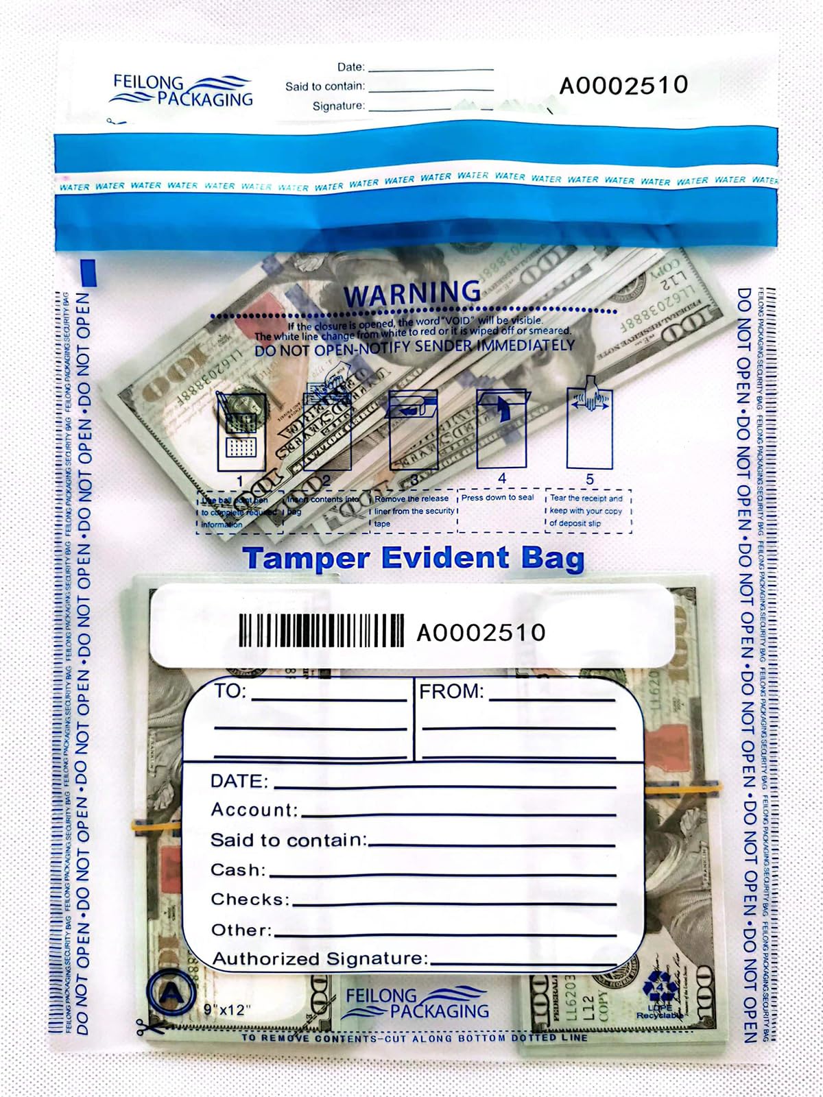 100Pcs 9"x12" Clear Bank Deposit Bags - Tamper Evident Security Bags - Cash Bags with High Level Security Seal-Money Envelopes for Cash