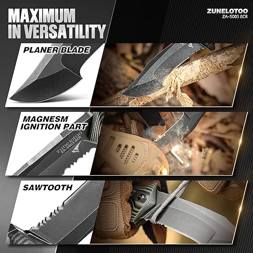 Miniatura 4 de ZUNE LOTOO Cuchillo táctico de hoja fija de espiga completa para hombres, cuchillo Bowie de 9.4 pulgadas con funda Kydex y mango G10, cuchillos de