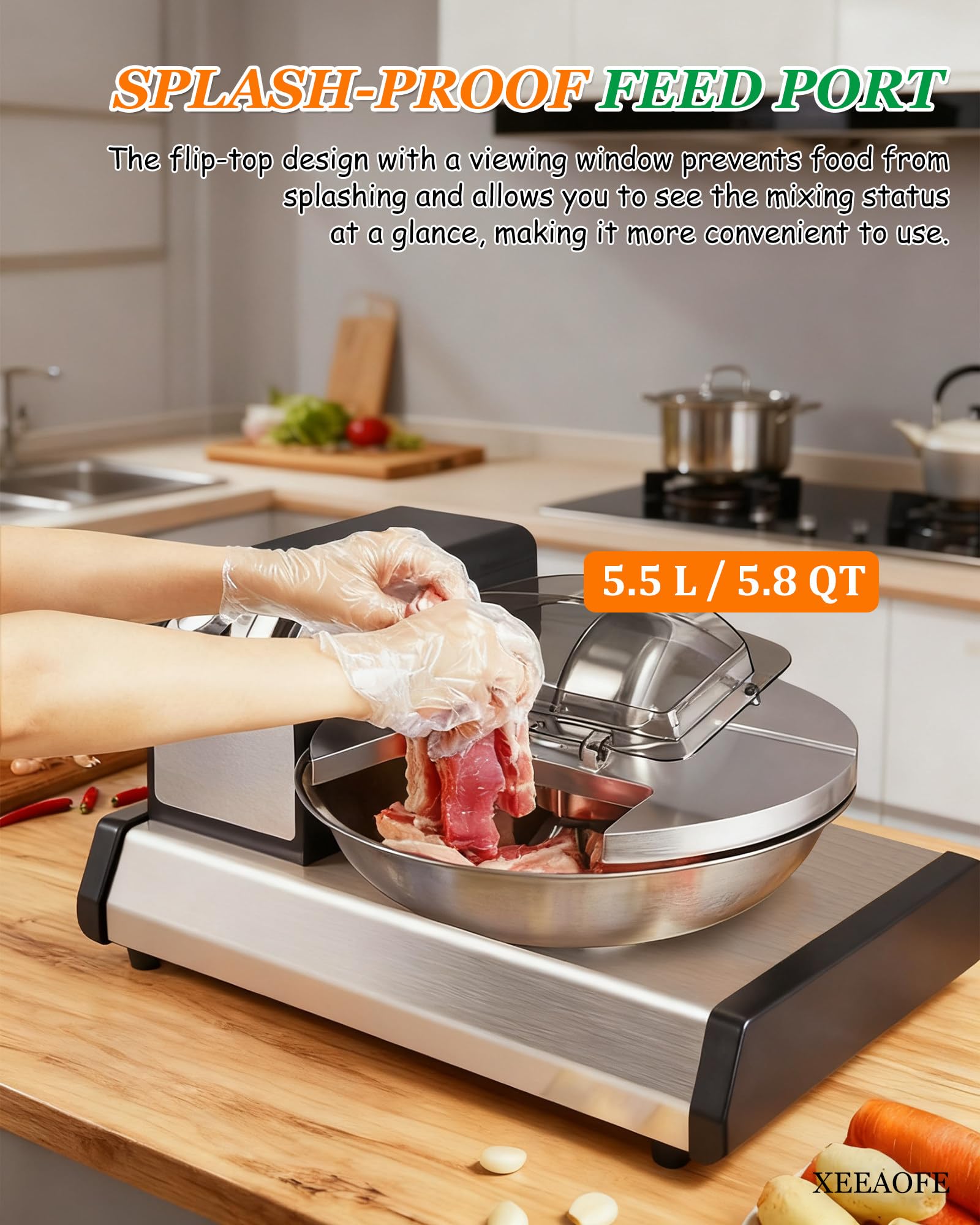 Cortadora de Carne Comercial, Picadora de Cebollín, Cortadora de Verduras Eléctrica para Ajo Jengibre Chile Papa Pepino, 1500RPM, 150W