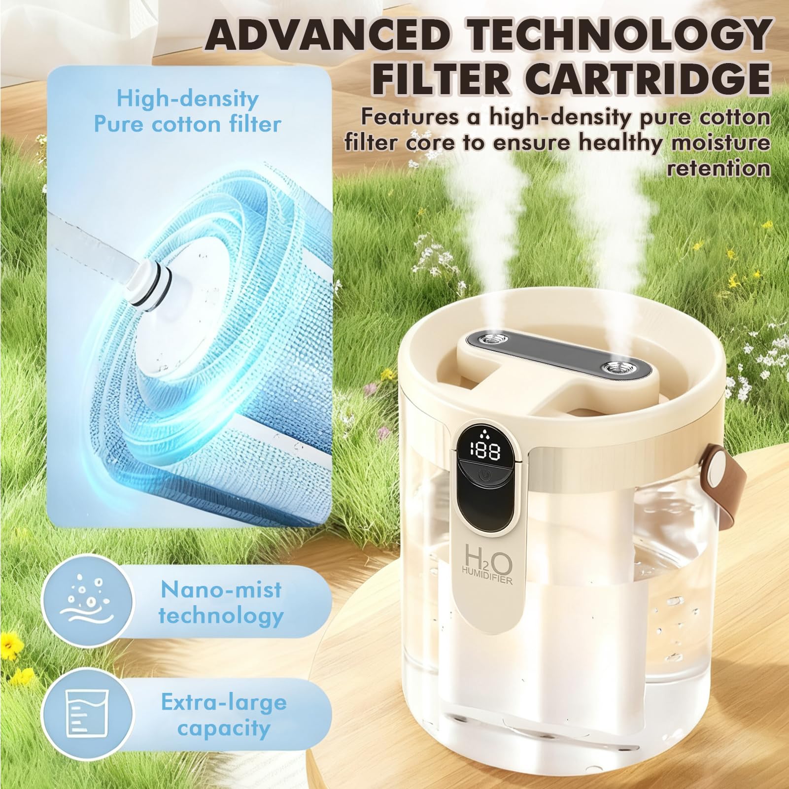 Beżowy stołowy nawilżacz powietrza, Home Dual-Spray wtyczka typu C
