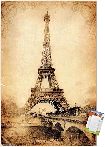 Trends International The Eiffel Tower - Póster de pared rústico, 22.375 x 34 pulgadas, paquete de póster y montaje