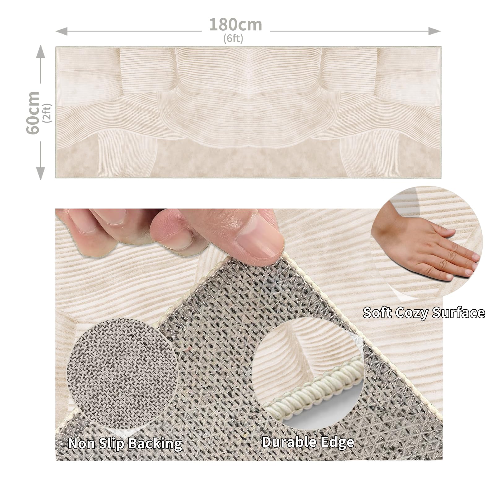 Cycleader 60x180cm Non-Slip Washable Hallway Runner Rug - Image 2