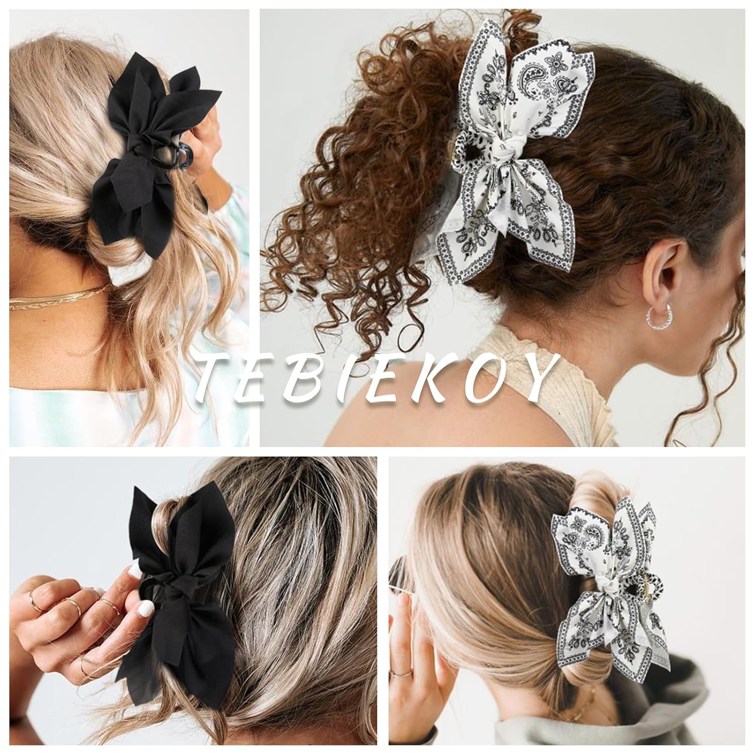 Boho Bandana Hair Claw Clips for Women, 2 Pcs Extra Large Claw Clips for Thick Hair Paisley Hair Clip Bow Knot Adorable Hair Claws Non-slip Fashion Hair Accessories Gift for Women Teen Girls