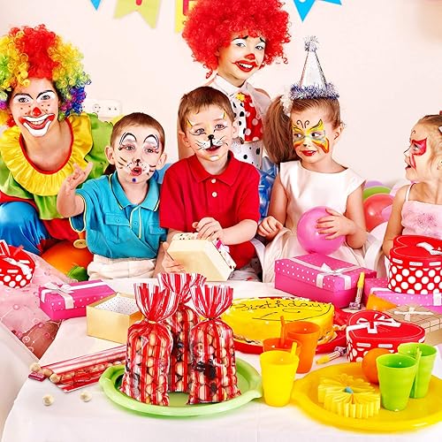 Miniatura 7 de 100 bolsas de plástico para fiestas de circo, carnaval, fiestas de dulces de celofán transparente con estampado de rayas rojas y blancas, bolsas de
