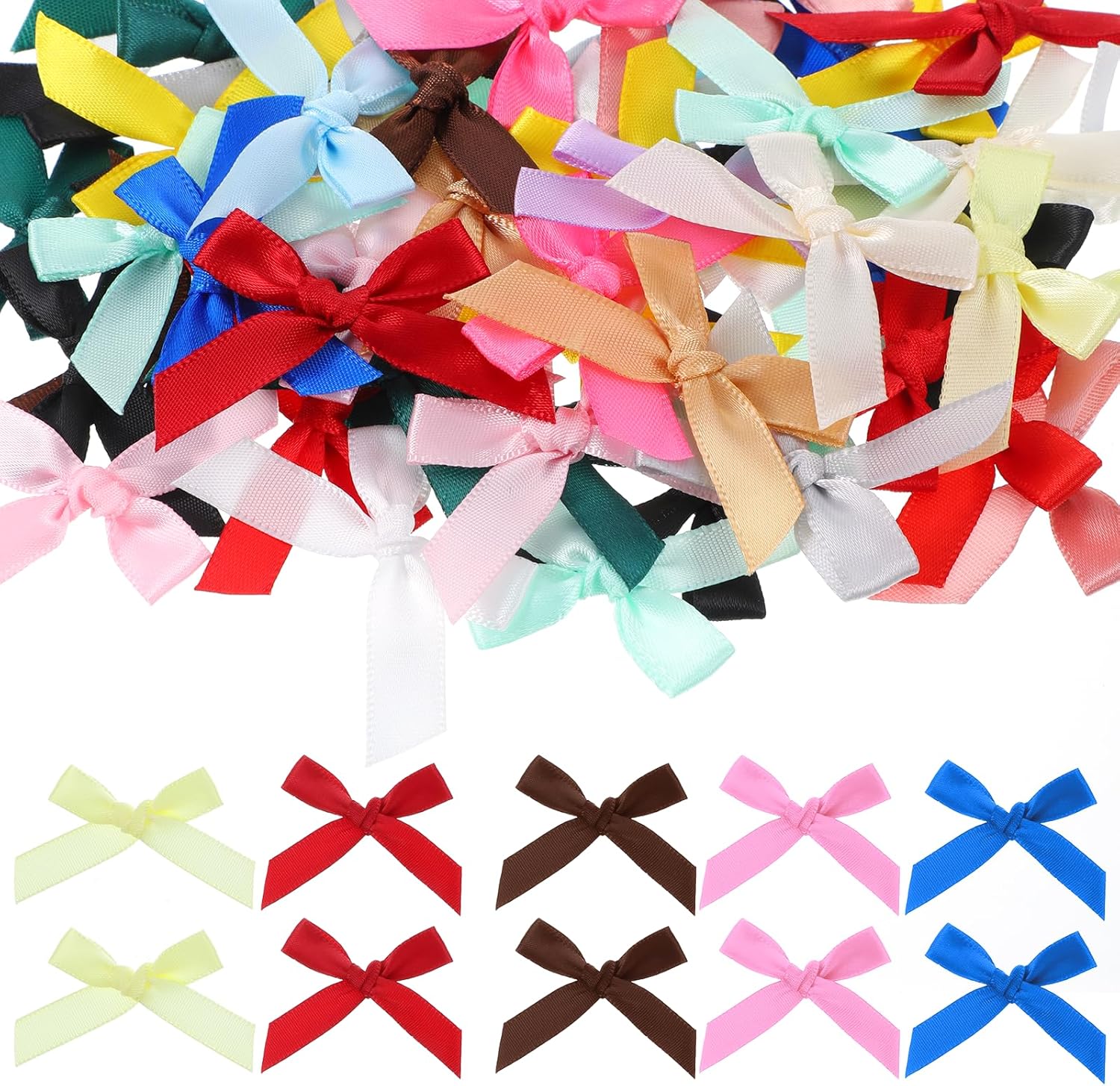 50 PCS Mini Bows for Crafts, Small Ribbon Bows for Crafts, 1.77" Small Gift Bow, Multicolor Bowknot Decoration Accessories for Christmas Wedding Birthday Party Gift Wrapping DIY Craft