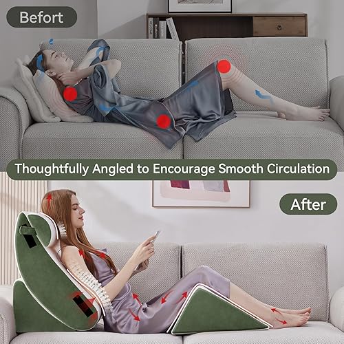 Miniatura 6 de Juego de almohada ortopédica de cuña de cama 5PCS para Post Surger Verde