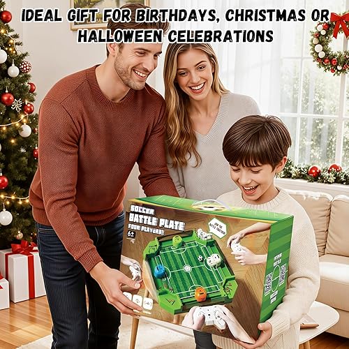 Miniatura 7 de Juego de mesa de futbolín con control remoto, mini juegos de mesa de fútbol con 3 bolas y 4 mandos remotos, juguete de mesa de fútbol para niños y