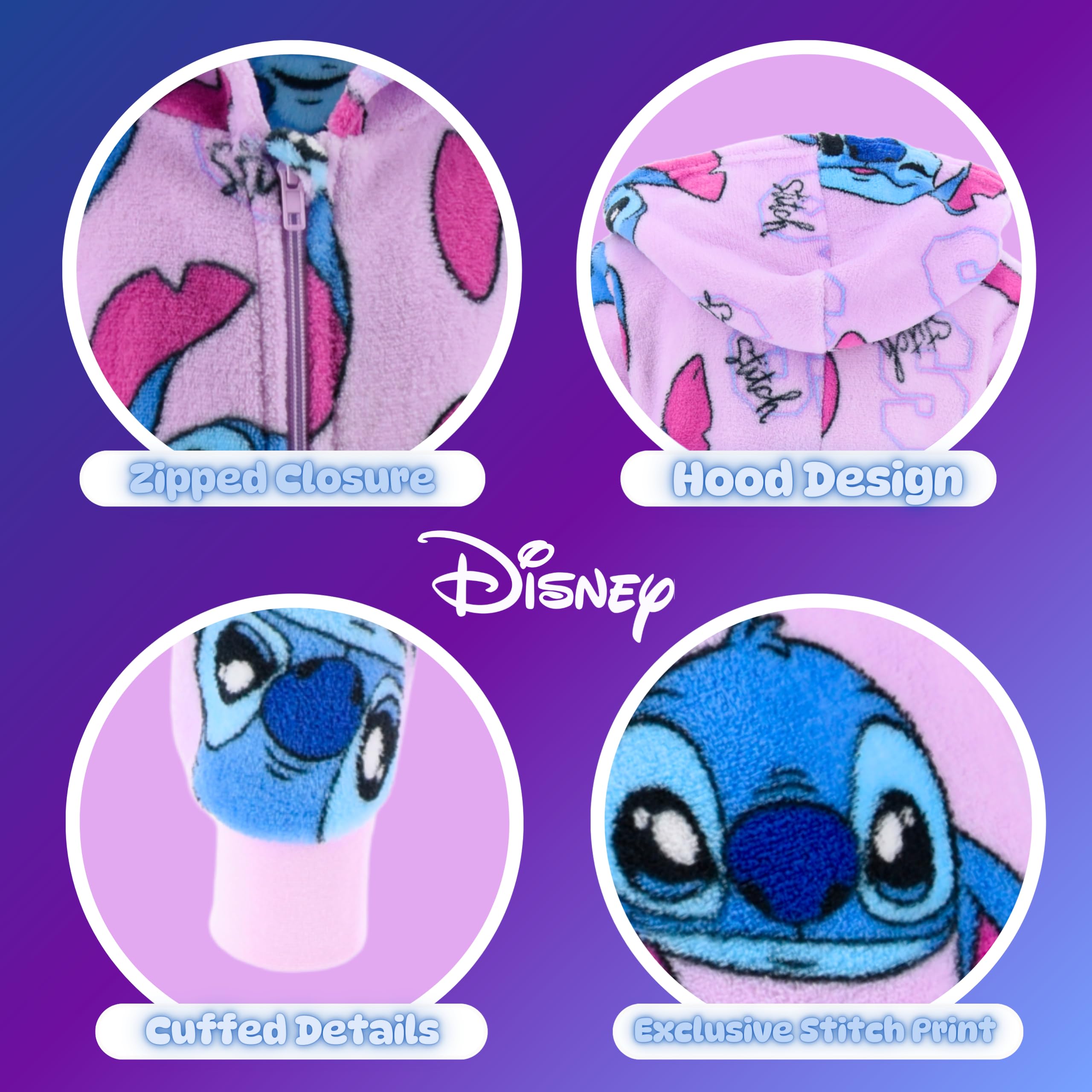 Disney Stitch Pijamas para Niña, Pijama de Una Pieza para Niña, Stitch Pijama Polar Suave, Talla 12 Años - Lila