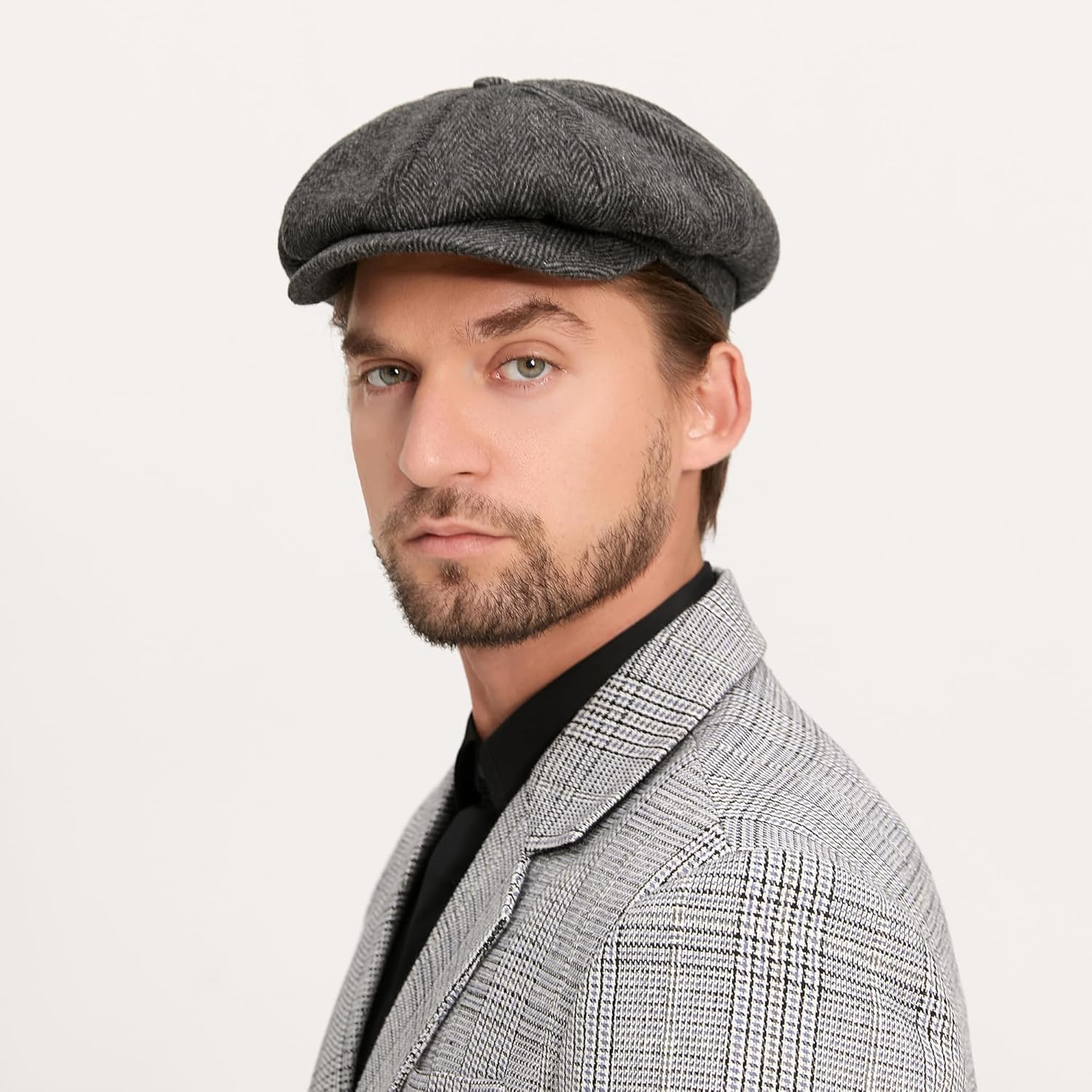 Men Women Wool Blend Newsboy Cap, 8 Panel, Herringbone Tweed, Irish Cabbie Ivy Gatsby Driving Hunting Hat - Image 4